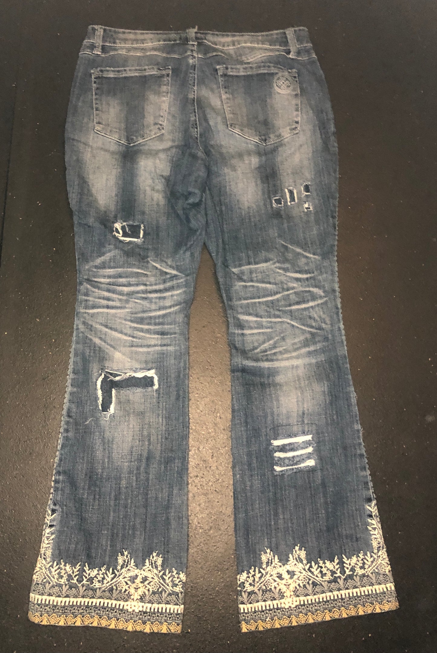 embroidered patchwork jeans